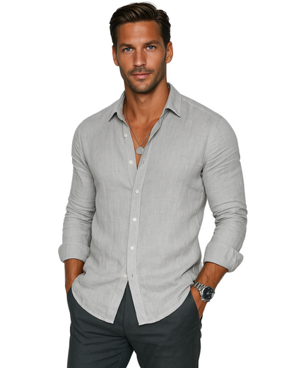 Effortless Linen Shirt for Women with Collar Long Sleeve Button Front Relaxed Casual Style