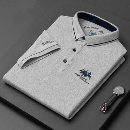 Elegant Embroidered Polo Shirt for Women with Collar Short Sleeve Button Placket Casual Style