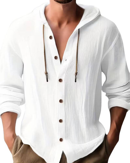Effortless Linen Shirt for Women with Hooded V Neck Long Sleeve Button Front Relaxed Style