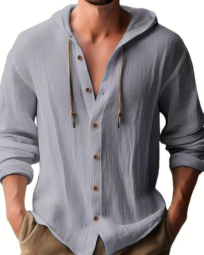 Effortless Linen Shirt for Women with Hooded V Neck Long Sleeve Button Front Relaxed Style