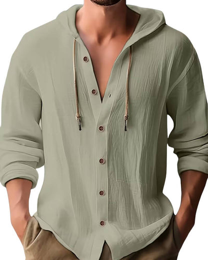 Effortless Linen Shirt for Women with Hooded V Neck Long Sleeve Button Front Relaxed Style
