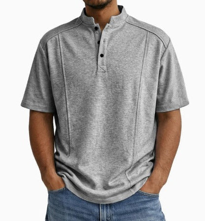 Comfortable Textured Knit Henley Polo for Women with Band Collar Short Sleeve Button Placket Relaxed Casual Style