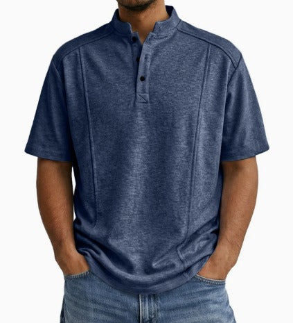 Comfortable Textured Knit Henley Polo for Women with Band Collar Short Sleeve Button Placket Relaxed Casual Style