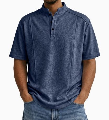 Comfortable Textured Knit Henley Polo for Women with Band Collar Short Sleeve Button Placket Relaxed Casual Style