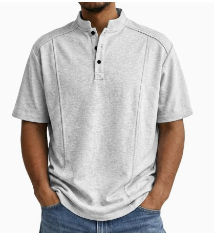 Comfortable Textured Knit Henley Polo for Women with Band Collar Short Sleeve Button Placket Relaxed Casual Style