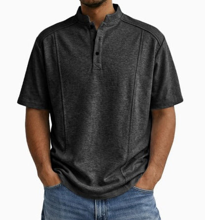 Comfortable Textured Knit Henley Polo for Women with Band Collar Short Sleeve Button Placket Relaxed Casual Style