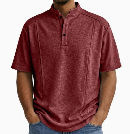 Comfortable Textured Knit Henley Polo for Women with Band Collar Short Sleeve Button Placket Relaxed Casual Style