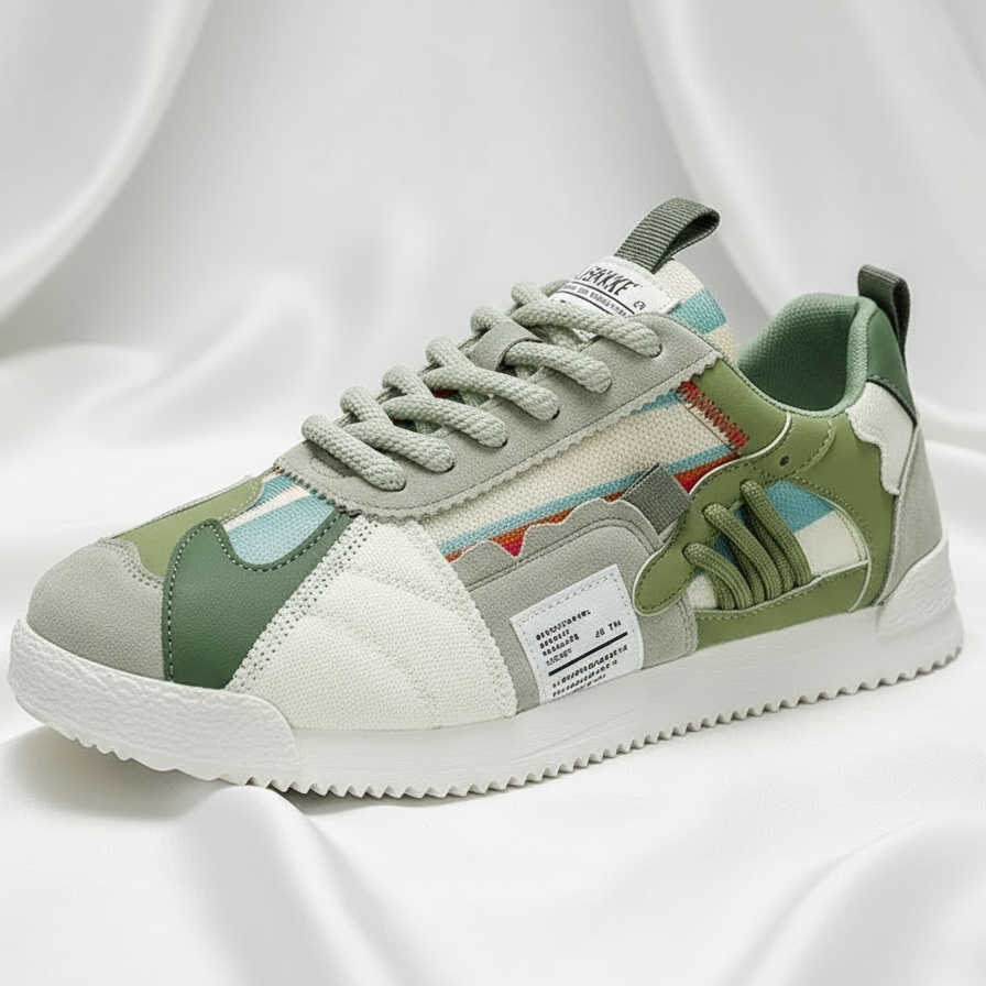 Stylish Colorblock Suede Sneaker for Women with Lace Up Contrast Panel Chunky Sole Retro Style