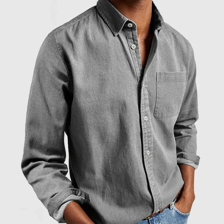 Effortless Denim Button Down Shirt for Women with Collar Long Sleeve Chest Pocket Casual Style