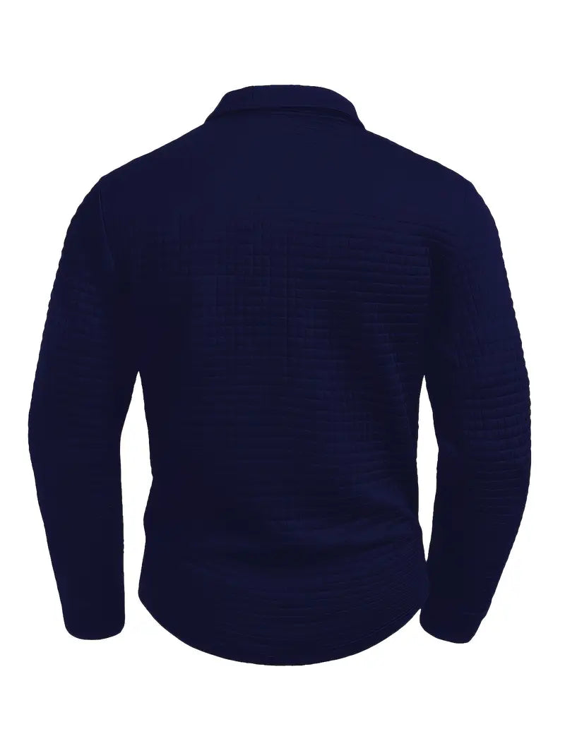 Effortless Waffle Knit Polo Shirt for Women with Collar Long Sleeve Zip Pocket Casual Style