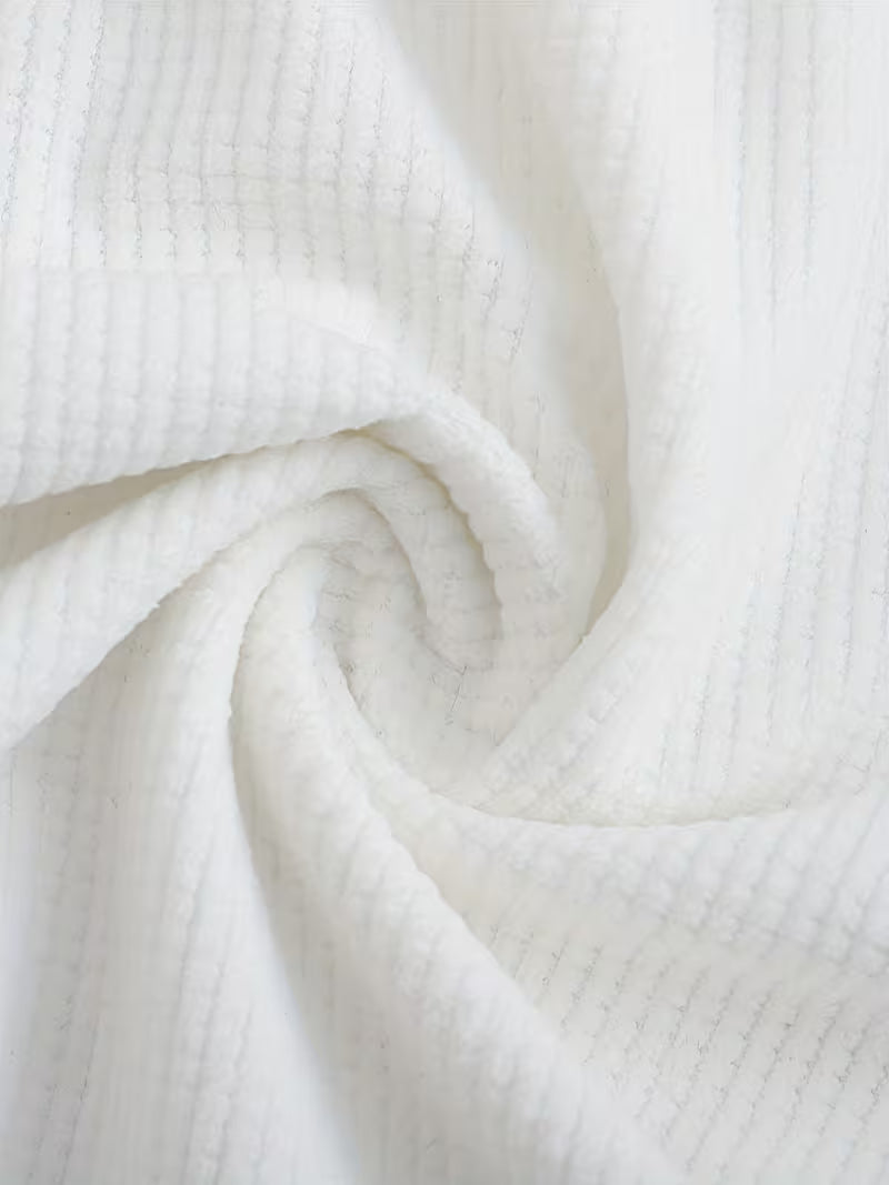 Effortless White Waffle Knit Shirt for Women with Band Collar Long Sleeve Button Placket Relaxed Style