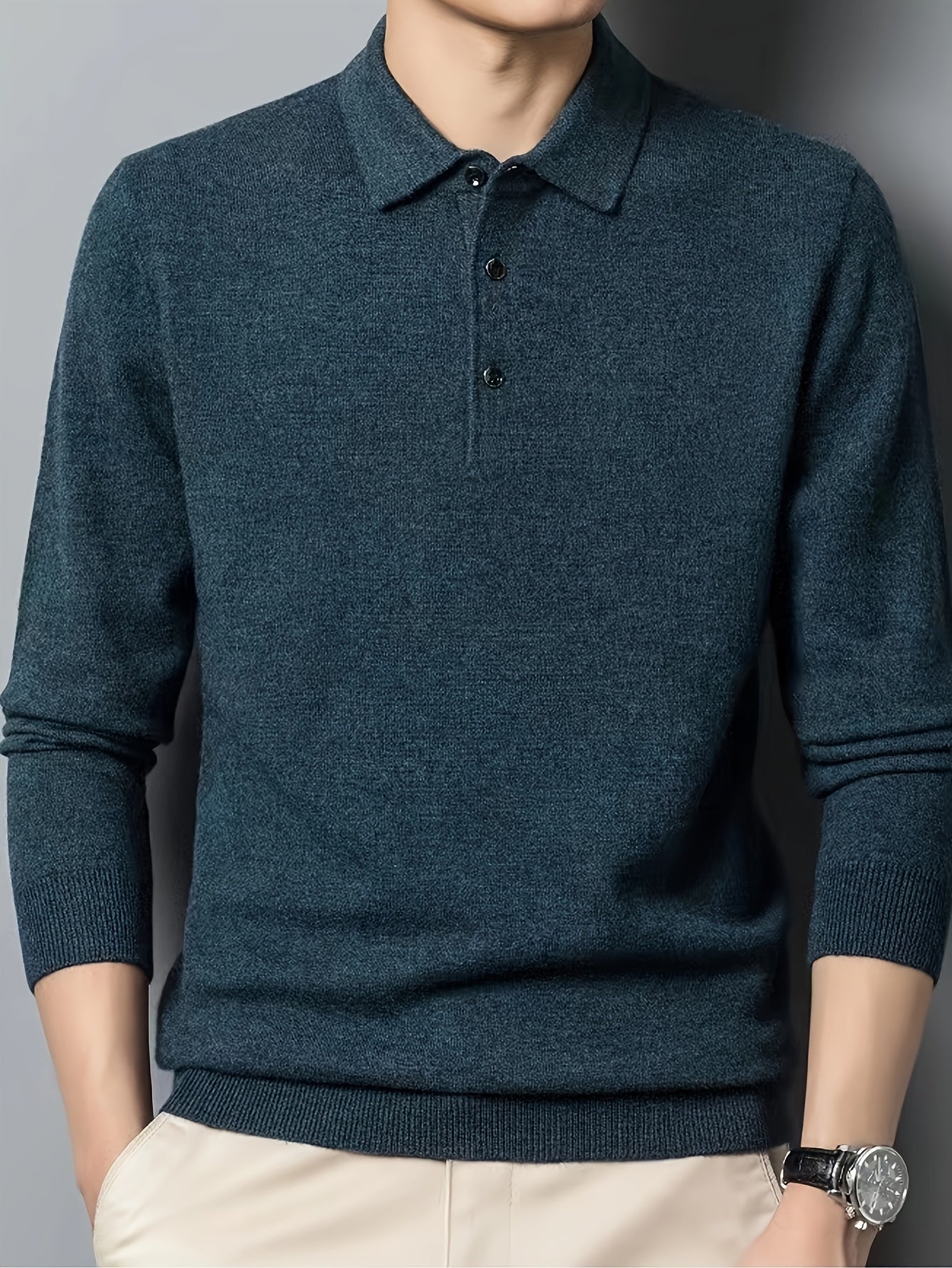 Comfortable Knit Polo Sweater for Women with Collar Long Sleeve Button Placket Ribbed Cuff Casual Style