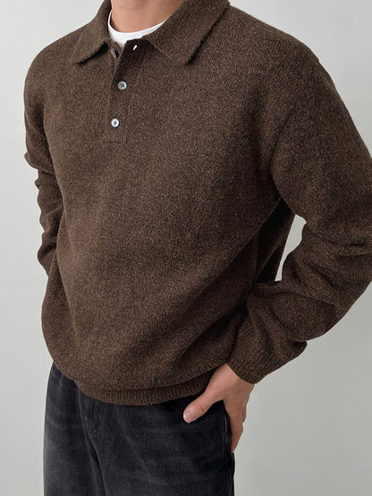 Comfortable Olive Green Knit Polo Sweater for Women with Collar Long Sleeve Button Placket Relaxed Oversized Style