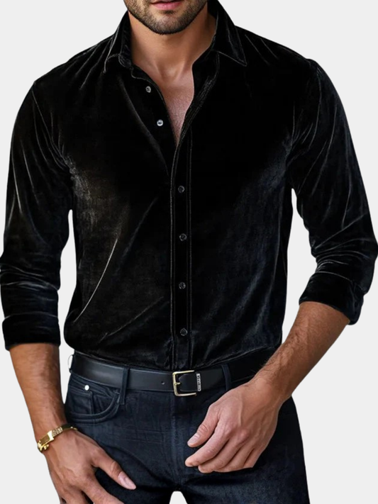 Elegant Velvet Blouse for Women with Collar Long Sleeve Button Front Silky Style