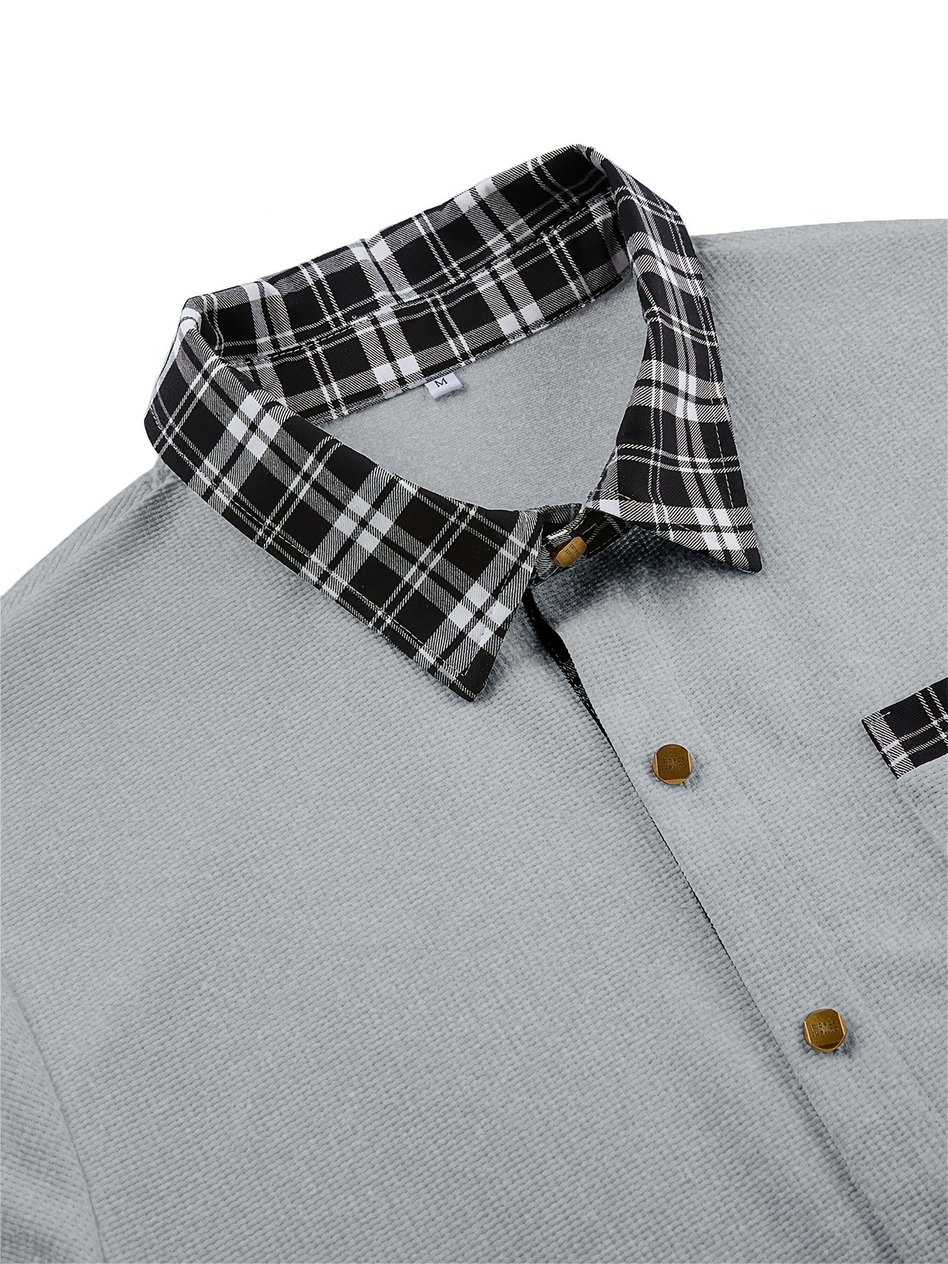 Effortless White Plaid Trim Button Down Shirt for Women with Collar Long Sleeve Chest Pocket Casual Style