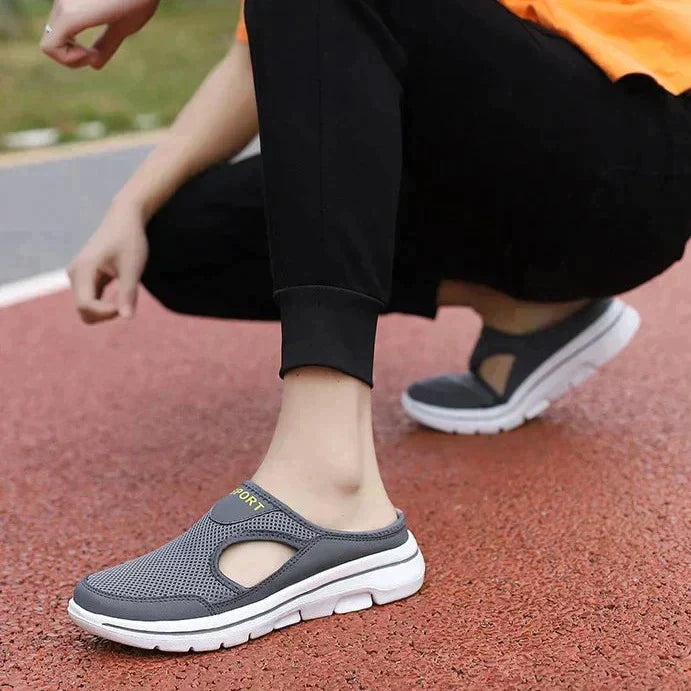 Comfortable Mesh Slip On Mule Sneaker for Women with Cutout Vent Platform Sole Sport Style
