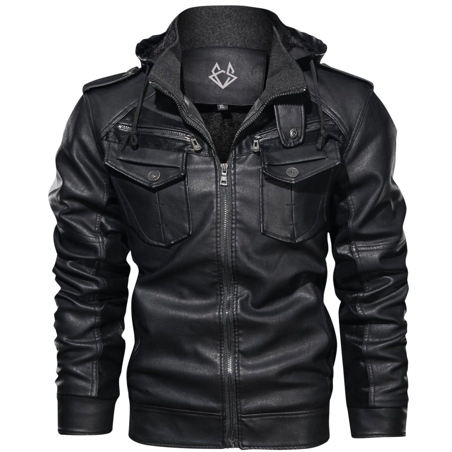 Stylish Leather Jacket for Women with Hooded Stand Collar Long Sleeve Zip Pocket Casual Style