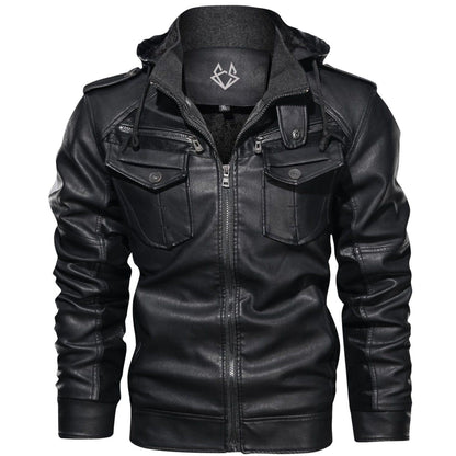 Stylish Leather Jacket for Women with Hooded Stand Collar Long Sleeve Zip Pocket Casual Style