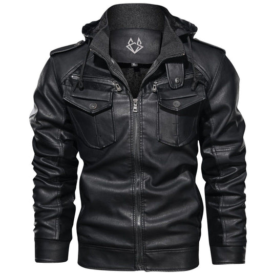 Stylish Leather Jacket for Women with Hooded Stand Collar Long Sleeve Zip Pocket Casual Style