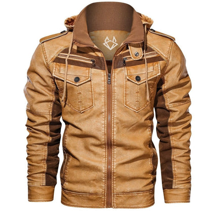 Stylish Leather Jacket for Women with Hooded Stand Collar Long Sleeve Zip Pocket Casual Style
