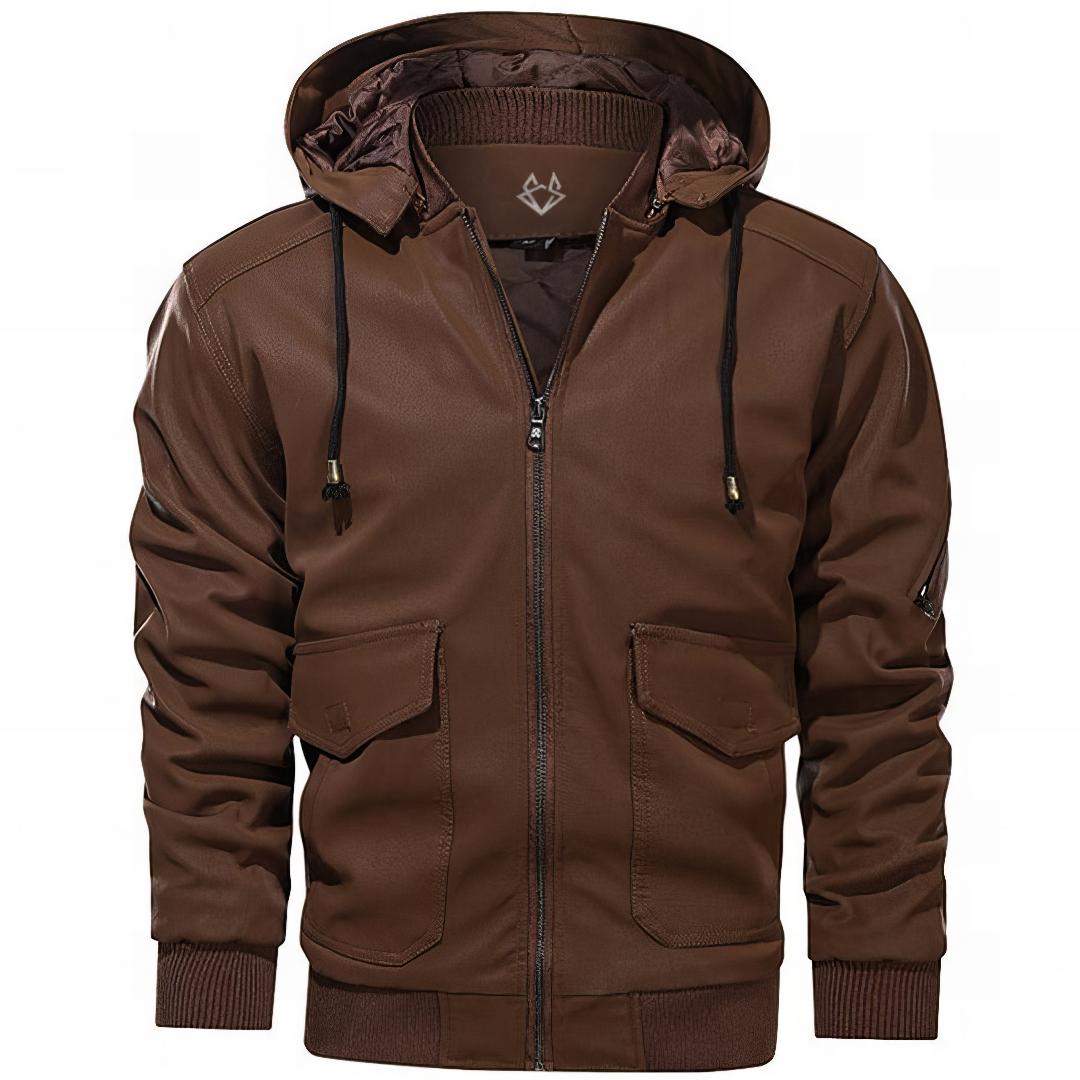 Effortless Faux Leather Jacket for Women with Hooded Long Sleeve Quilted Cargo Pocket Casual Style