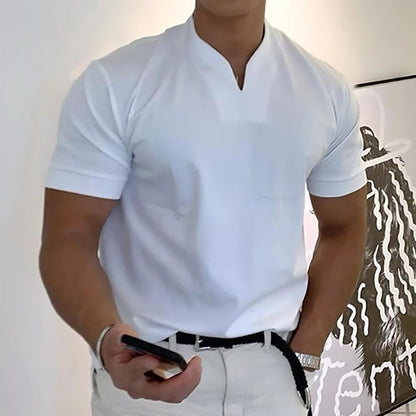 Effortless Solid Blouse for Women with Split Neck Short Sleeve Chest Pocket Casual Style