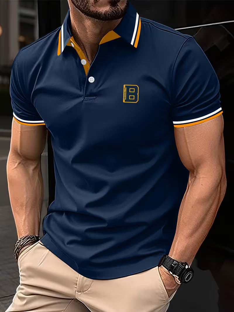 Stylish Striped Trim Polo Shirt for Women with Collar Short Sleeve Button Placket Casual Style