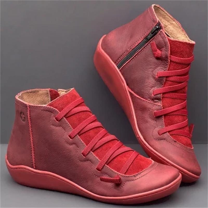 Comfortable Leather Ankle Boots for Women with Lace Up Zipper Wedge Sole Casual Style