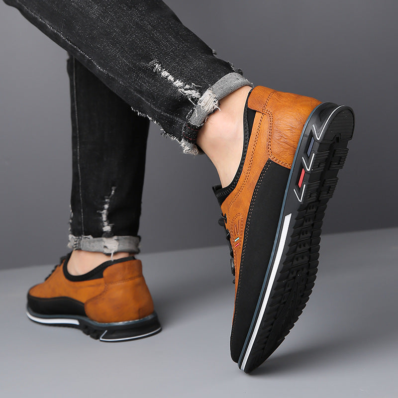 Stylish Leather Sneakers for Women with Lace Up Round Toe Color Block Casual Style