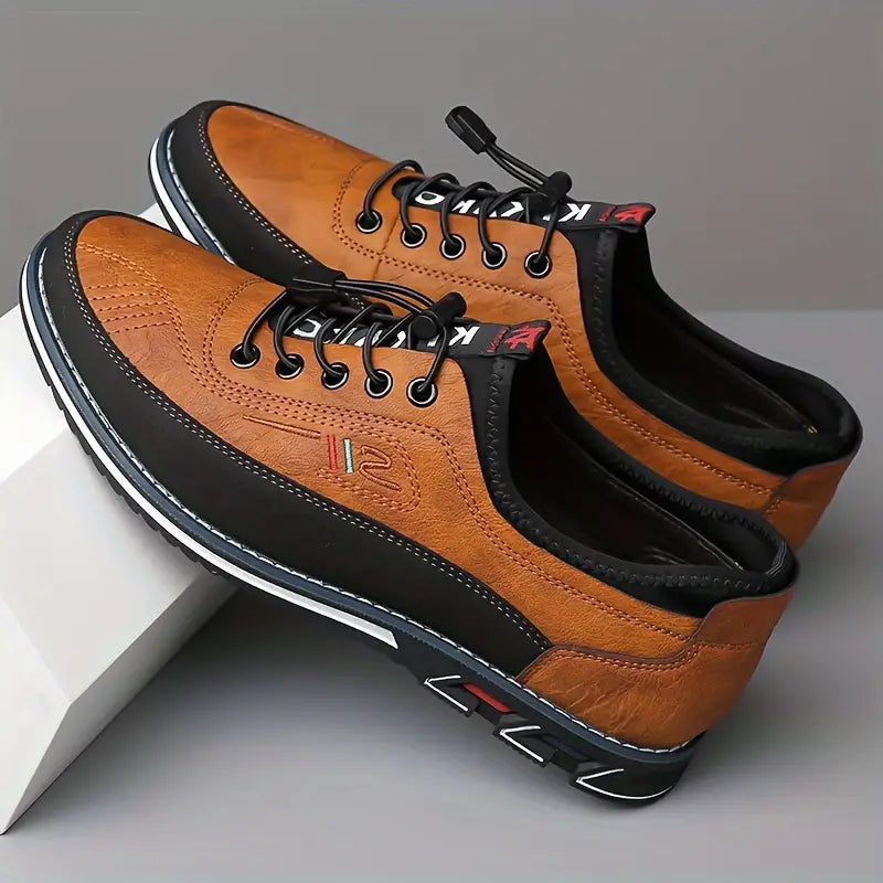 Stylish Leather Sneakers for Women with Lace Up Round Toe Color Block Casual Style
