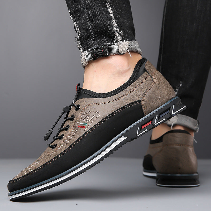 Stylish Leather Sneakers for Women with Lace Up Round Toe Color Block Casual Style