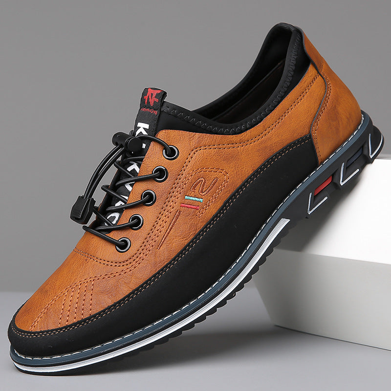 Stylish Leather Sneakers for Women with Lace Up Round Toe Color Block Casual Style