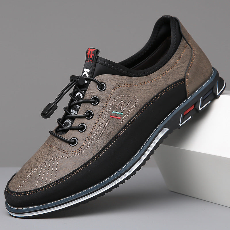 Stylish Leather Sneakers for Women with Lace Up Round Toe Color Block Casual Style