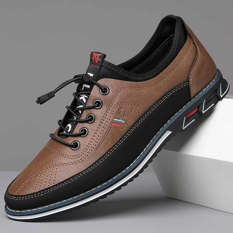 Stylish Leather Sneakers for Women with Lace Up Round Toe Color Block Casual Style