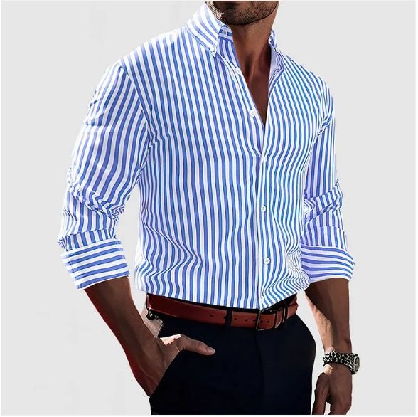 Effortless Striped Cotton Blouse for Women with Collar Long Sleeve Button Front Relaxed Casual Style