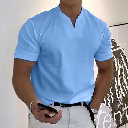 Effortless Solid Blouse for Women with Split Neck Short Sleeve Chest Pocket Casual Style