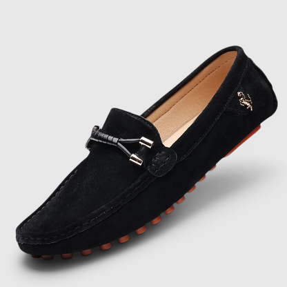 Stylish Suede Driving Loafer for Women with Tassel Knot Detail Pebbled Rubber Sole Casual Style