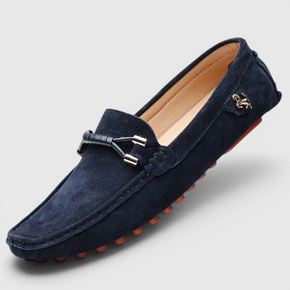 Stylish Suede Driving Loafer for Women with Tassel Knot Detail Pebbled Rubber Sole Casual Style