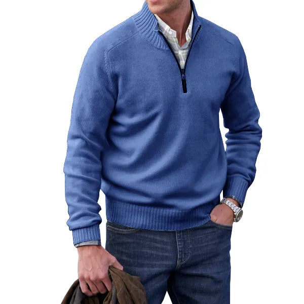 Comfortable White Knit Quarter Zip Sweater for Women with Mock Neck Long Sleeve Ribbed Trim Relaxed Style