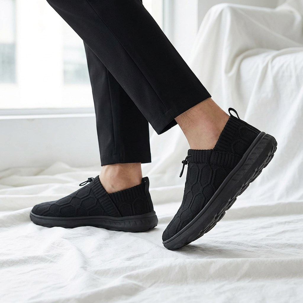 Comfortable Knit Sneaker for Women with Slip On Drawstring Honeycomb Texture Casual Style