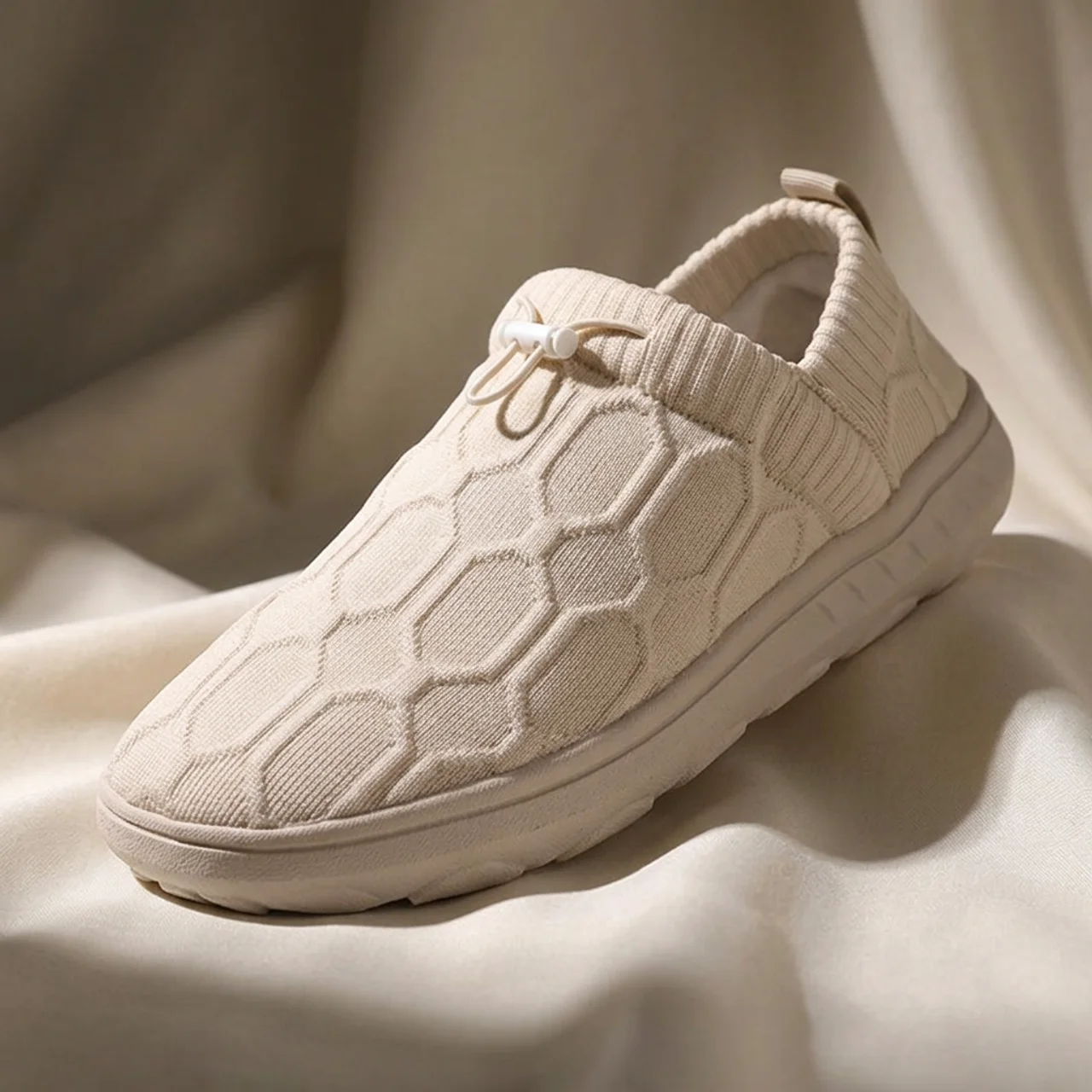 Comfortable Knit Sneaker for Women with Slip On Drawstring Honeycomb Texture Casual Style