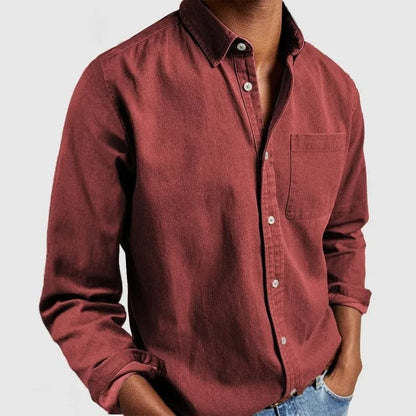 Effortless Denim Button Down Shirt for Women with Collar Long Sleeve Chest Pocket Casual Style