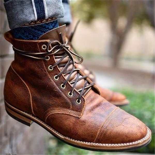 Elegant Brown Leather Ankle Boot for Women with Cap Toe Lace Up Vintage Style
