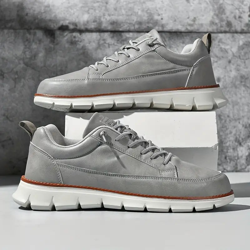 Comfortable Leather Sneaker for Women with Lace Up Low Top Chunky Sole Casual Style