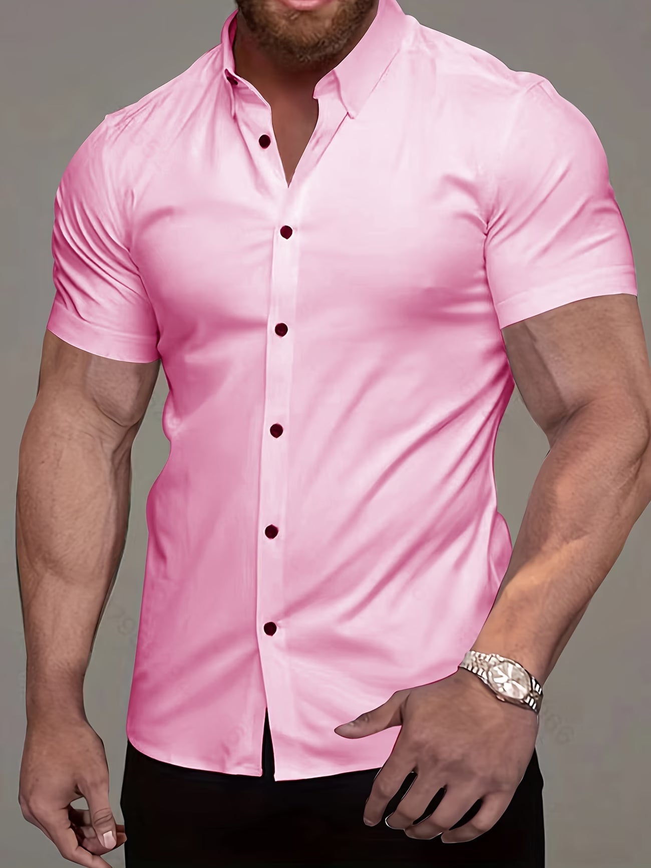 Effortless Stretch Button-Up Shirt for Women with Collar Short Sleeve Slim Fit Tailored Style