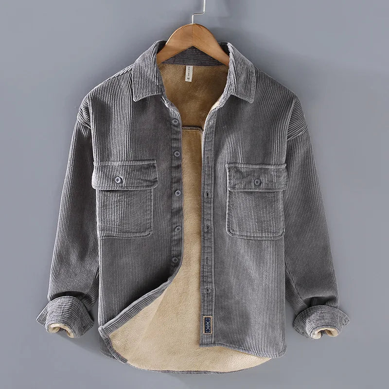 Comfortable Corduroy Sherpa Jacket for Women with Collar Long Sleeve Button Front Relaxed Casual Style