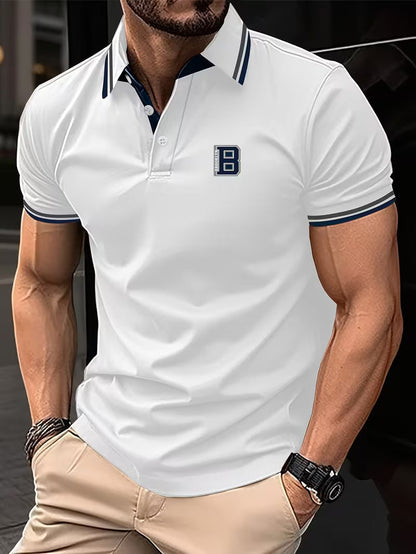 Stylish Striped Trim Polo Shirt for Women with Collar Short Sleeve Button Placket Casual Style