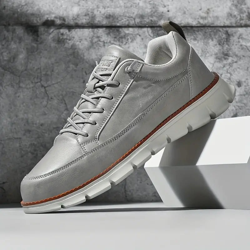 Comfortable Leather Sneaker for Women with Lace Up Low Top Chunky Sole Casual Style