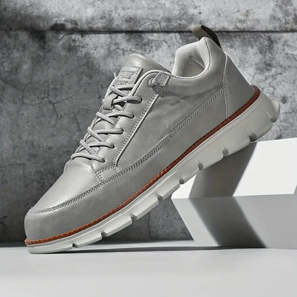 Comfortable Leather Fashion Sneaker for Women with Lace-Up Collar Low Top Chunky Lug Sole Casual Style