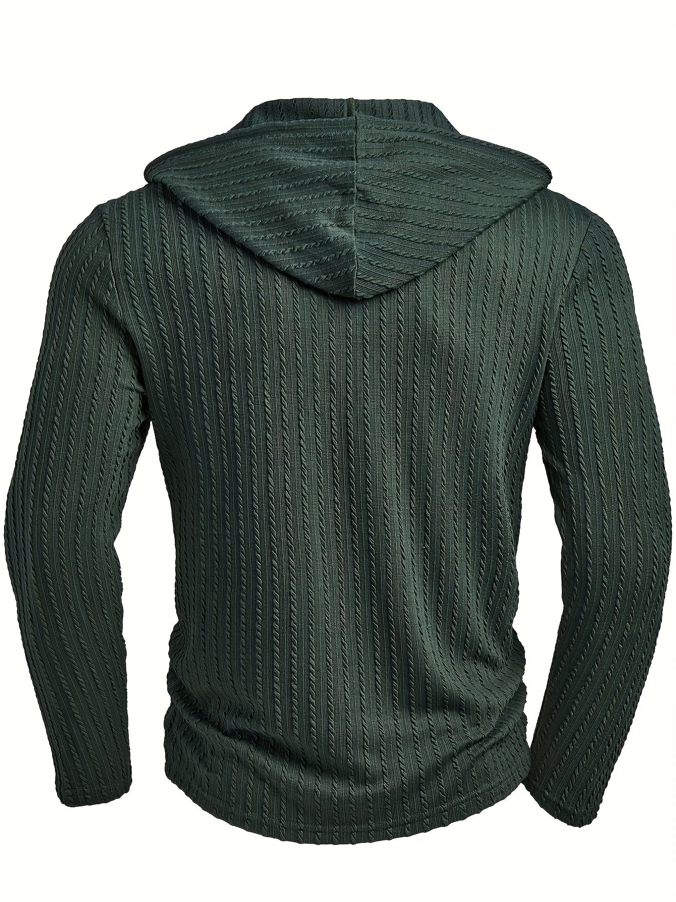 Comfortable Green Cable Knit Henley Hoodie for Women with Drawstring Hood Long Sleeve Button Placket Relaxed Style